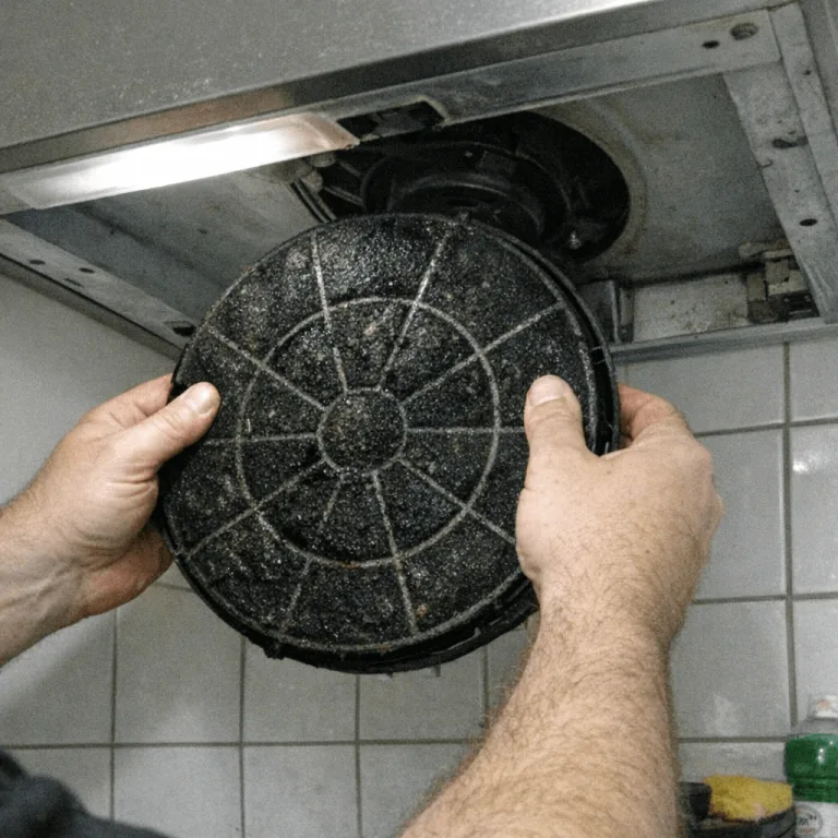 Ausgebauter Filtereinsatz liegt neben gereinigten Metallgittern auf einem Tuch