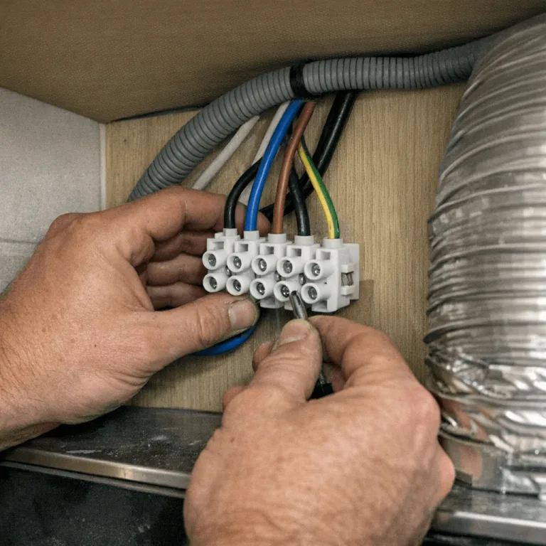 Kabel wird seitlich im Schrank verlegt und mit Schellen gesichert