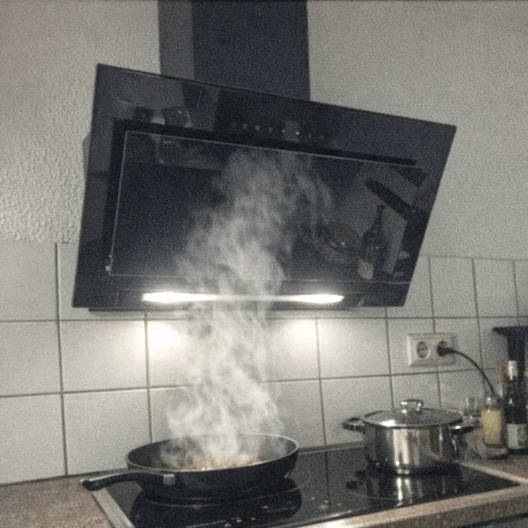 Schräghaube über einem Kochfeld in einer kleinen Stadtwohnung